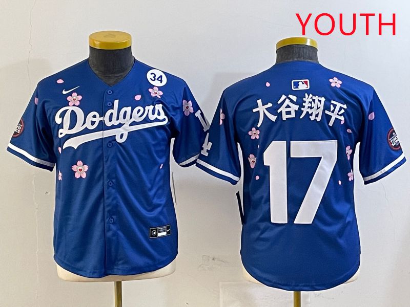 Youth Los Angeles Dodgers #17 Ohtani Blue Sakura Edition 2025 Nike MLB Jersey style 14
